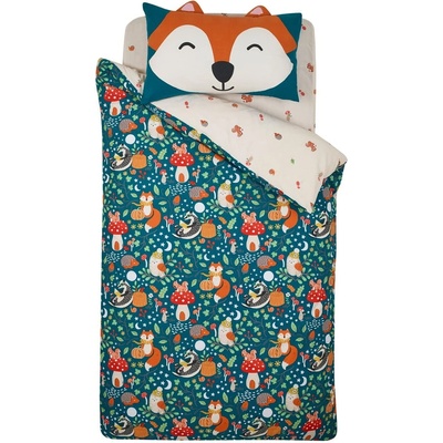 Catherine Lansfield Зелено-бежово двойно детско спално бельо 200x200 cm Fox and Woodland Friends - Catherine Lansfield (BD/60561/W/DQS/GR)