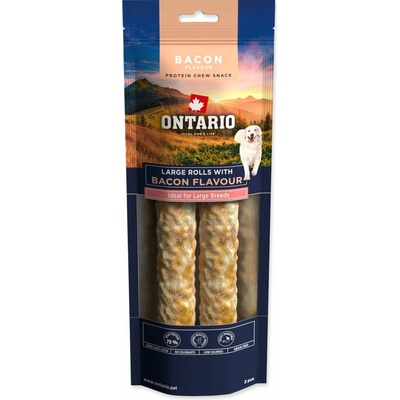 Ontario Protein příchuť slanina žvýkací rolka velká 2ks 25,4cm
