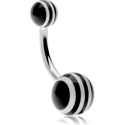 Šperky eshop piercing do bříška z oceli kuličky s černobílými proužky AA08.19 černá