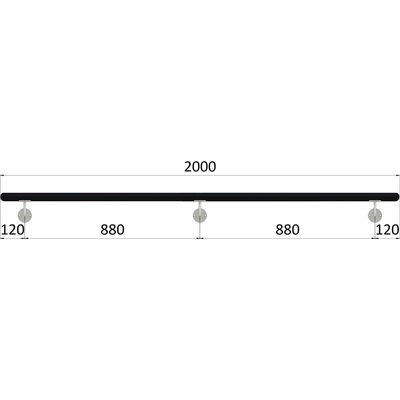 madlo dřevěné (2000mm), materiál: buk, broušený povrch s černým nátěrem RAL 9005, set: 3 ks úchyt, madlo s ukončením
