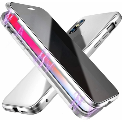 Púzdro Beweare Magnetické obojstranné s tvrdeném sklom na iPhone 11 - strieborné
