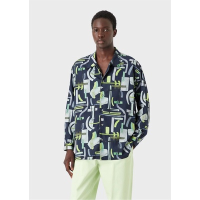 Giorgio Armani Риза с дълъг ръкав Emporio Armani Abstract Print Long Sleeve Shirt - Navy