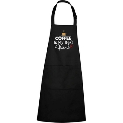 Dobrý Triko Zástěra s potiskem Coffee is my friend Černá