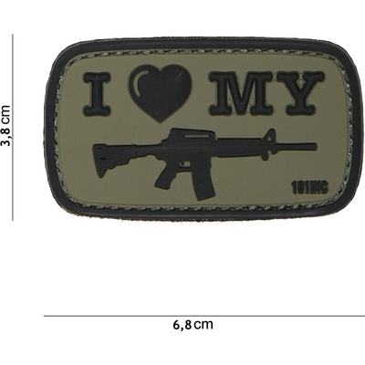 Gumová nášivka 101 Inc nápis I Love My M4 - olivová