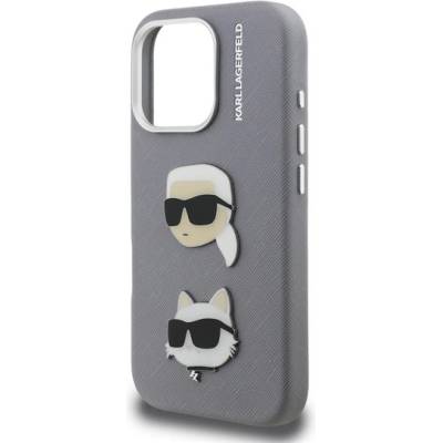 CG Mobile iPhone 16 Pro KARL LAGERFELD GRAINED PU K&CH HEADS силиконов протектор за телефон, удароустойчив 3D, светлосив KLHCP16LPSFDHPG (KLHCP16LPSFDHPG)