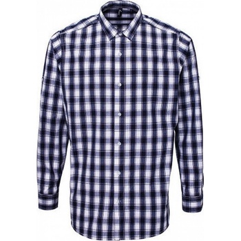 Premier Workwear pánská kostkovaná košile Mulligan s dlouhým rukávem bílá modrá námořní