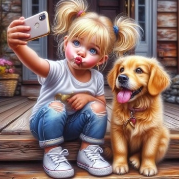 Norimpex - Puzzle Diamant painting: Selfie with a dog 30x40cm - 1 - 39 piese