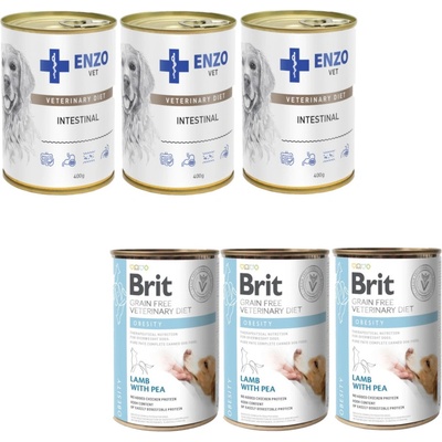 Brit GF Veterinary Diets Dog Obesity 3 x 400 g a Enzo Vet Intestinal s jehněčím masem 3 x 400 g