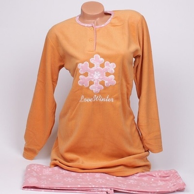 Топла поларена пижама в горчица и розово и снежинка