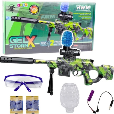 LeanToys AWM Rifle pro vodní míčky hydrogelové zelené brýle 61 cm