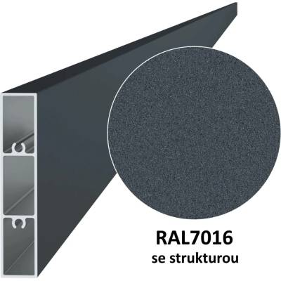 Hliníkový profil s povrchovou úpravou RAL7016, práškový lak se strukturou, 80x16x6000mm