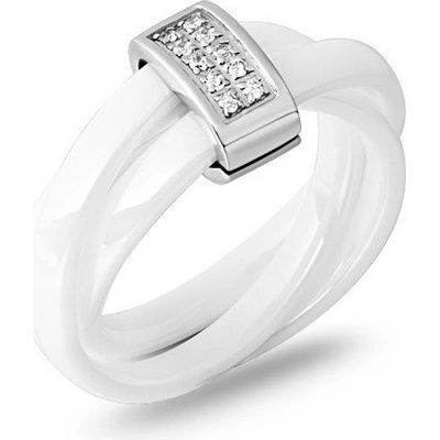 Prosperk Prsten bílá keramika s ocelí trio 26298