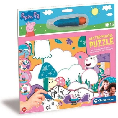 CLEMENTONI s malováním vodou Water Magic: Prasátko Peppa 15 dílků