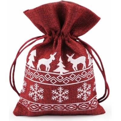 Vánoční dárkový pytlík 10x15 cm imitace juty - 1 červená