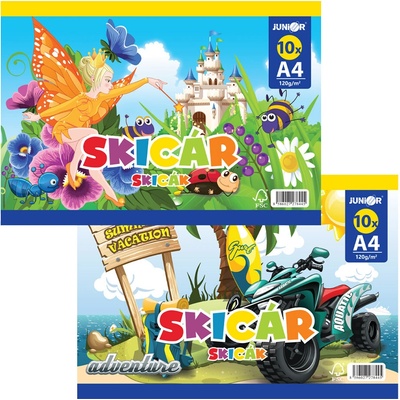 JUNIOR Skicár na kreslenie A4 10-listový 120g/m2 mix dizajnov