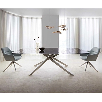 DELIFE Edge oválný 240 x 120 sklo s reliéfem kouřově černé 3D design křížová podnož nerezová ocel