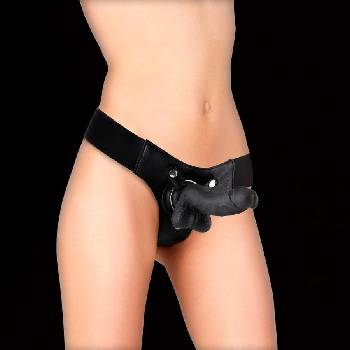 Ouch! Realistic Leather Strap-On Black 18 Cm