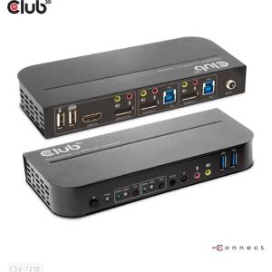 Club 3D KVM превключвател - CSV-7210 (двоен DisplayPort, 4K60Hz, HDMI, KVM, IR дистанционно управление) (CSV-7210)