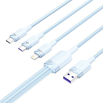 Vention CTRLG USB 2.0 A Male to 3-in-1 USB-C & Lightning & Micro-B Male 6A, 1.5m, modrý