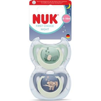 Nuk First Choice биберон залъгалка, силикон, 6-18 мес. , 2 бр. , Night, Хипо/Коала (10176375)