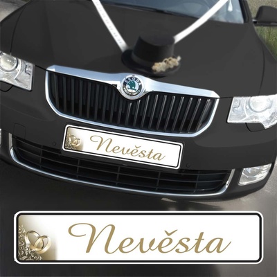 Svatební SPZ s textem - Zlaté prsteny - nevěsta (1 ks)