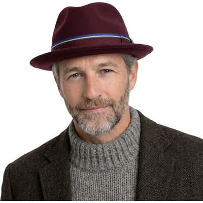 Fiebig Headwear since 1903 Trilby klobouk vlněný s rypsovou stuhou bordó