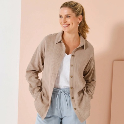 Košile mušelínová s rozparky na knoflíky hnědošedá – Hledejceny.cz