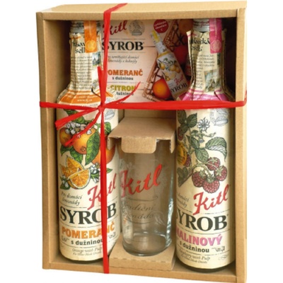 Kitl Syrob Bio Malina s dužinou sirup 0,5 l + Pomaranč s dužinou sirup 0,5 l + pohár 200 ml