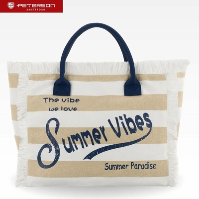 Peterson Plážová taška velká na zip bílo-béžová shopper bag