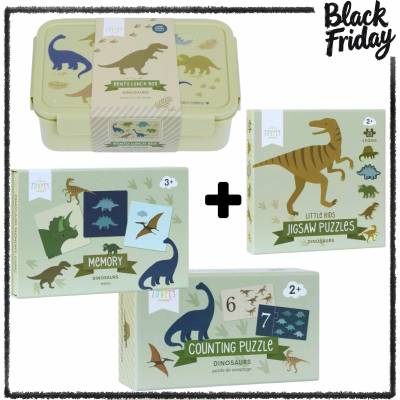 BF Combo: A little Lovely Company "Dino": Кутия за храна + Пъзел - игра за броене + Мемори настолна игра + Пъзел - мозайка (SBDIGR58+PGCPDI02+PGMEDI04+PGPUDI06)