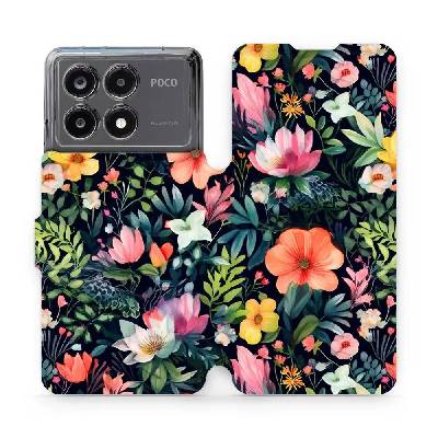 Flipové pouzdro Mobiwear - Xiaomi Poco X6 Pro 5G - VP48S Pestré kvítky (Knížkové flip pouzdro, obal, kryt na mobil Xiaomi Poco X6 Pro 5G - VP48S Pestré kvítky, materiál Umělá kůže + TPU - ochrana 360°