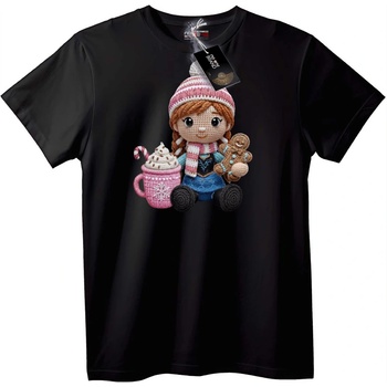 NOONEBRAND Тениска Прошнена Кукла с Горещ Шоколад - S, Black