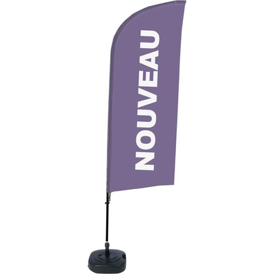 Jansen Display Kompletní sada reklamní vlajky ve tvaru křídla, Novinka, fialová, francouzština, 1105 x 3300 mm
