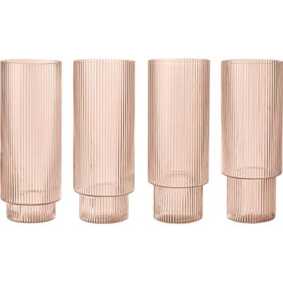 Ferm Living Vysoké sklenice Ripple Blush 4 x 300 ml