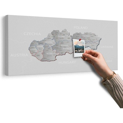Obraz na korku šedá mapa Slovenska s decentním kontrastem - 120x60 metallic