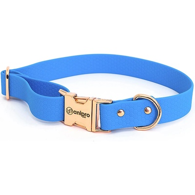 Anipro Hexagon - Регулируем нашийник за кучета, водоустойчива лента хексагон 25мм/35-55см, светло син с тока розово злато