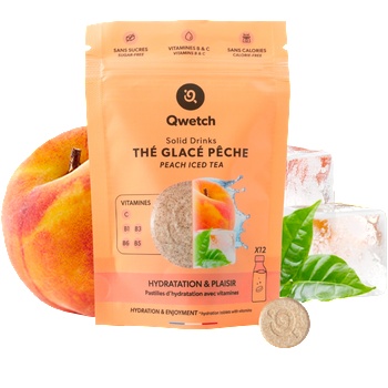 Qwetch Solid Drinks - Peach Iced Tea - Vitamins C & B - 12 ефервесцентни таблетки