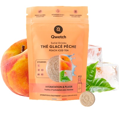 Qwetch Solid Drinks - Peach Iced Tea - Vitamins C & B - 12 ефервесцентни таблетки