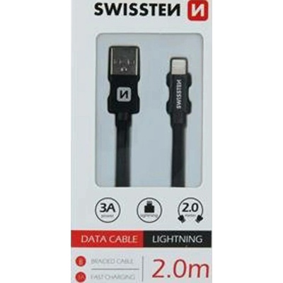 Swissten 71523301 USB 2.0 typ A na Lightning, USB 2.0, zástrčka A - zástrčka Lightning, opletený, 2m, černý