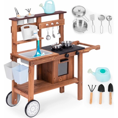 ECOTOYS venkovní bahenní kuchyňka pro děti s příslušenstvím z jedlového dřeva – Hledejceny.cz