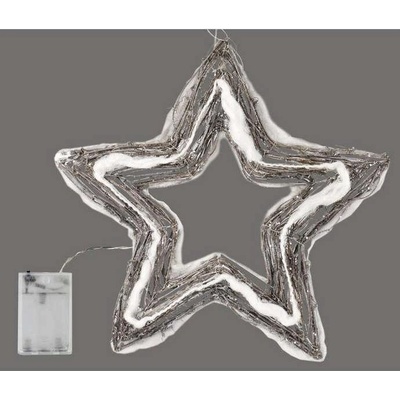 Emos Hvězda proutěná vykrojená 20 LED studená bílá 30cm kabel na baterie 40 x 40 x 4 cm