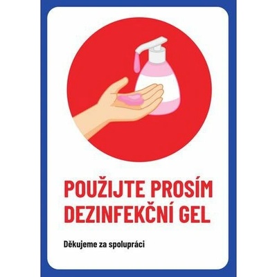 Použijte dezinfekční gel, plast, 297 x 210 x 0,5 mm, A4