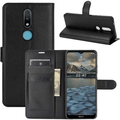 Litchi PU kožené peněženkové na mobil Nokia 2.4 - černé – Zboží Živě