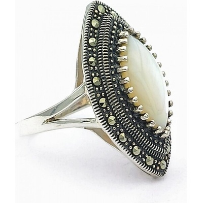 Zlato-minerály Stříbrný prsten perleť a markazit ST05699sd62