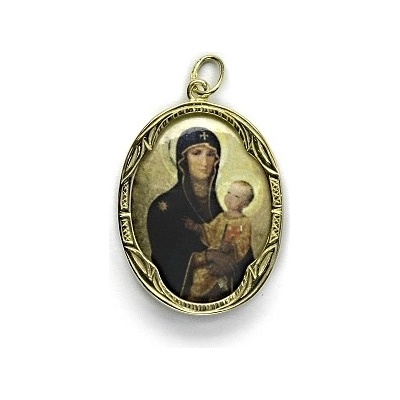 Čištín Zlatý přívěsek medailon porcelánová Černá madona bílé i žluté zlato P 158 M 14