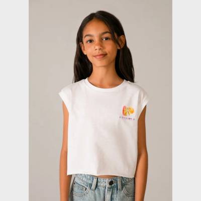 MAYORAL Бяла тениска презрамки с цветна графика на гърба за момиче Mayoral