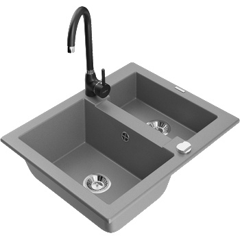 Mexen Carlos гранитна мивка 1, 5-компонентна с кухненски смесител Telma, сива - 6518-71-670200-70 (6518-71-670200-70)