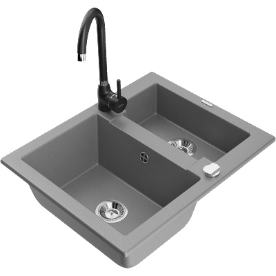 Mexen Carlos гранитна мивка 1, 5-компонентна с кухненски смесител Telma, сива - 6518-71-670200-70 (6518-71-670200-70)