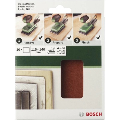 Bosch Accessories 2609256B18 sada brúsneho papiera bez otvorov Zrnitosť 60, 120, 180 (d x š) 140 mm x 115 mm 1 sada