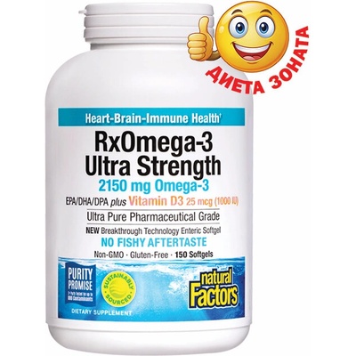 Natural Factors RX Omega-3 Ultra Strenght + витамин D3 1000 IU 150 софтгел капсули | Natural Factors (35492 NF A)